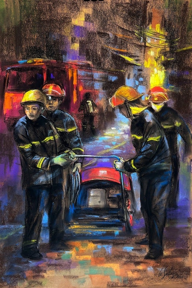 Bộ tranh đầy cảm xúc tưởng nhớ các nạn nhân trong vụ cháy chung cư mini tại Hà Nội - Ảnh 3