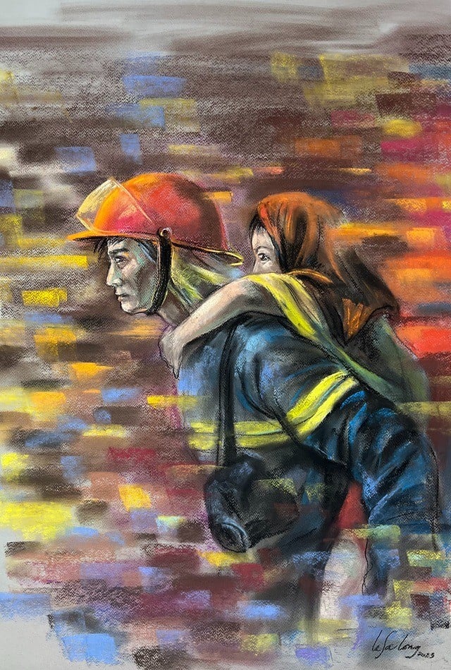 Bộ tranh đầy cảm xúc tưởng nhớ các nạn nhân trong vụ cháy chung cư mini tại Hà Nội - Ảnh 5