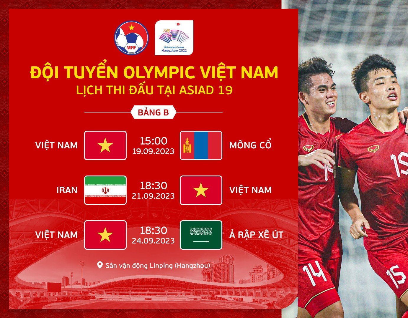 Lịch thi đấu của Olympic Việt Nam tại Asiad 19