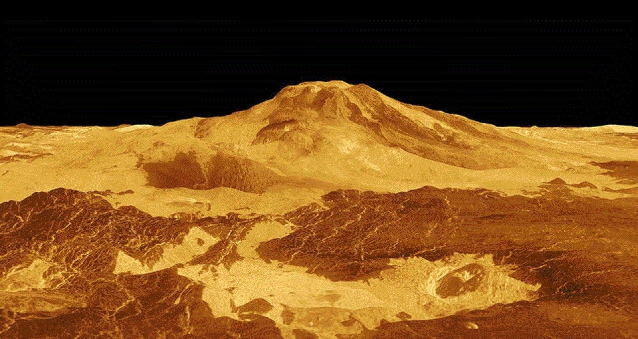 Mô hình 3D bề mặt sao Kim do máy tính tạo ra này cho thấy đỉnh Maat Mons, ngọn núi lửa đang có dấu hiệu hoạt động.