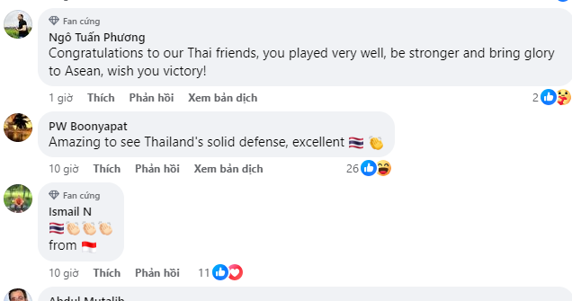 CĐV Đông Nam Á gửi lời chúc đến tuyển Thái Lan. Ảnh: Chụp màn hình